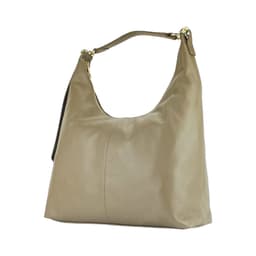 image-RB1017AQ | Soft women's shoulder bag in genuine leather Made in Italy with single handle and removable shoulder strap. Attachments with shiny gold metal snap hooks - Taupe color - Dimensions: 36 x 40 x 13 cm