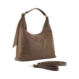 image-RB1017BV | Soft women's shoulder bag in genuine leather Made in Italy with single handle and removable shoulder strap. Attachments with shiny gold metal snap hooks - Chocolate color - Dimensions: 36 x 40 x 13 cm