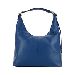 image-RB1017D | Soft women's shoulder bag in genuine leather Made in Italy with single handle and removable shoulder strap. Attachments with shiny gold metal snap hooks - Blue color - Dimensions: 36 x 40 x 13 cm