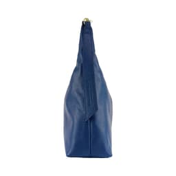 image-RB1017D | Borsa Donna a spalla Morbida in Vera Pelle Made in Italy con manico singolo e tracolla removibile. Attacchi con moschettoni in metallo Oro Lucido - Colore Blu - Dimensioni: cm 36 x 40 x 13