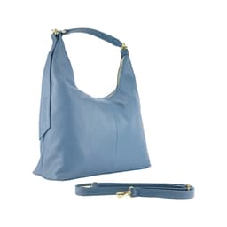image-RB1017P | Soft women's shoulder bag in genuine leather Made in Italy with removable shoulder strap. Attachments with shiny gold metal snap hooks - Avio color - Dimensions: 36 x 40 x 13 cm