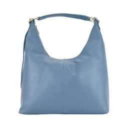 image-RB1017P | Soft women's shoulder bag in genuine leather Made in Italy with removable shoulder strap. Attachments with shiny gold metal snap hooks - Avio color - Dimensions: 36 x 40 x 13 cm
