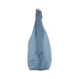 image-RB1017P | Soft women's shoulder bag in genuine leather Made in Italy with removable shoulder strap. Attachments with shiny gold metal snap hooks - Avio color - Dimensions: 36 x 40 x 13 cm
