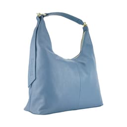 image-RB1017P | Soft women's shoulder bag in genuine leather Made in Italy with removable shoulder strap. Attachments with shiny gold metal snap hooks - Avio color - Dimensions: 36 x 40 x 13 cm