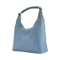 image-RB1017P | Borsa Donna a spalla Morbida in Vera Pelle Made in Italy con tracolla removibile. Attacchi con moschettoni in metallo Oro Lucido - Colore Avio - Dimensioni: cm 36 x 40 x 13