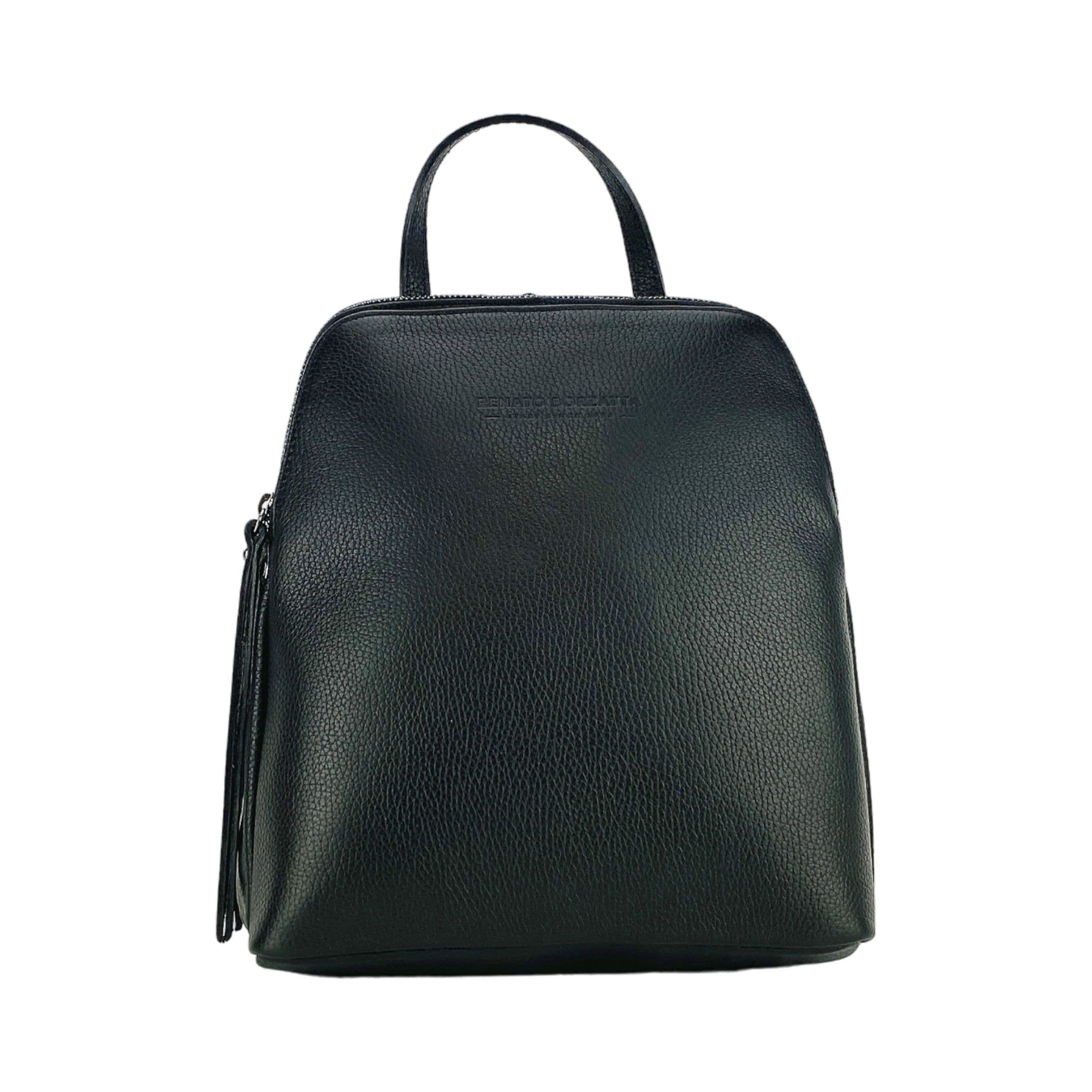 image-RB1018A | Genuine Leather Double Compartment Women's Backpack Made in Italy with adjustable shoulder straps. Gunmetal metal accessories - Black color - Dimensions: 26 x 30 x 14.5 cm