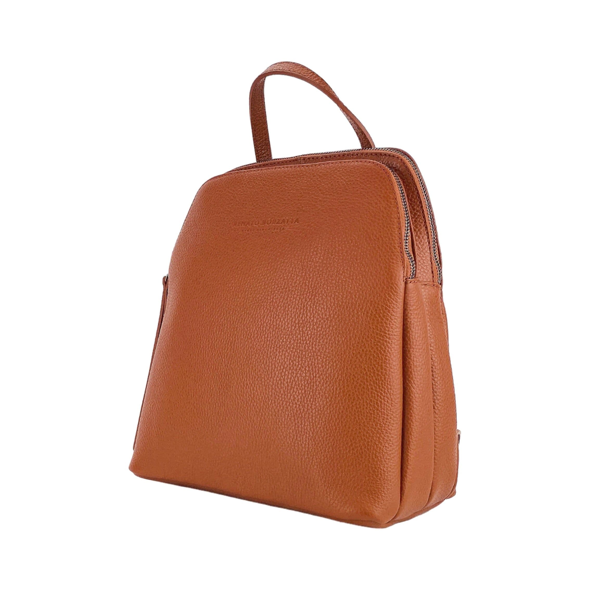 image-RB1018AM | Zaino Donna Doppio scomparto in Vera Pelle Made in Italy con spallacci regolabili. Accessori in metallo Canna di Fucile - Colore Paprika - Dimensioni: cm 26 x 30 x 14,5