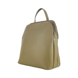 image-RB1018AQ | Genuine Leather Double Compartment Women's Backpack Made in Italy with adjustable shoulder straps. Gunmetal metal accessories - Taupe color - Dimensions: 26 x 30 x 14.5 cm