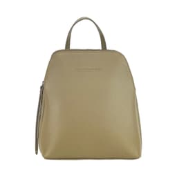 image-RB1018AQ | Genuine Leather Double Compartment Women's Backpack Made in Italy with adjustable shoulder straps. Gunmetal metal accessories - Taupe color - Dimensions: 26 x 30 x 14.5 cm