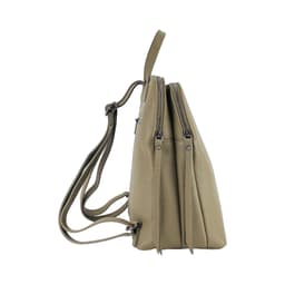 image-RB1018AQ | Genuine Leather Double Compartment Women's Backpack Made in Italy with adjustable shoulder straps. Gunmetal metal accessories - Taupe color - Dimensions: 26 x 30 x 14.5 cm
