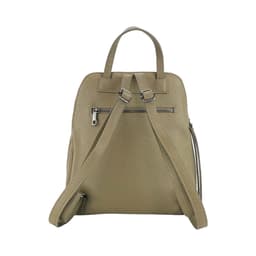 image-RB1018AQ | Genuine Leather Double Compartment Women's Backpack Made in Italy with adjustable shoulder straps. Gunmetal metal accessories - Taupe color - Dimensions: 26 x 30 x 14.5 cm