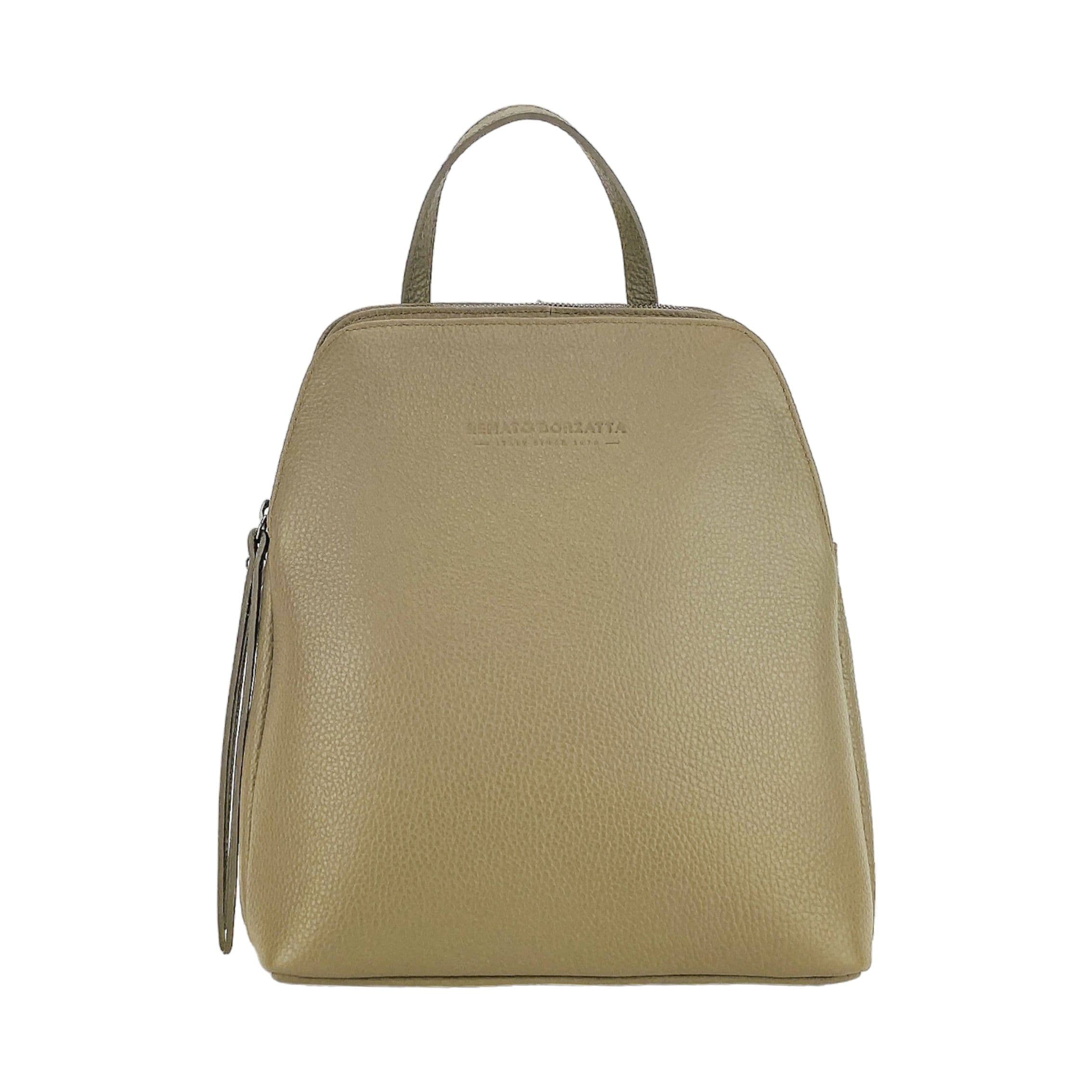 image-RB1018AQ | Zaino Donna Doppio scomparto in Vera Pelle Made in Italy con spallacci regolabili. Accessori in metallo Canna di Fucile - Colore Taupe - Dimensioni: cm 26 x 30 x 14,5