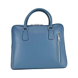 image-RB1019P | Unisex Business Briefcase in Genuine Leather Made in Italy with removable shoulder strap. Attachments with shiny nickel metal snap hooks - Avio color - Dimensions: 37 x 29 x 6.5 cm