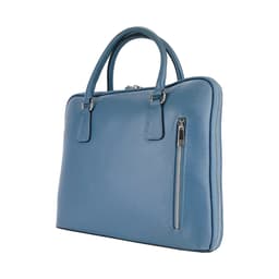 image-RB1019P | Cartella Business Unisex in Vera Pelle Made in Italy con tracolla removibile. Attacchi con moschettoni in metallo Nickel Lucido - Colore Avio - Dimensioni: cm 37 x 29 x 6,5