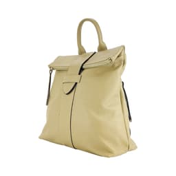image-RB1021AL | Zaino Donna Morbido in Vera Pelle Made in Italy con Spallacci regolabili. Chiusura lampo e Accessori in metallo Oro Lucido - Colore Beige - Dimensioni: cm 30 x 34 x 10,5