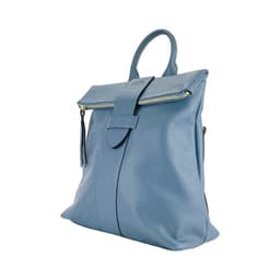 image-RB1021P | Soft women's backpack in genuine leather Made in Italy with adjustable shoulder straps. Zipper and accessories in shiny gold metal - Avio color - Dimensions: 30 x 34 x 10.5 cm