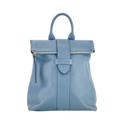 image-RB1021P | Soft women's backpack in genuine leather Made in Italy with adjustable shoulder straps. Zipper and accessories in shiny gold metal - Avio color - Dimensions: 30 x 34 x 10.5 cm