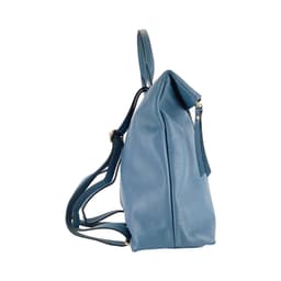 image-RB1021P | Soft women's backpack in genuine leather Made in Italy with adjustable shoulder straps. Zipper and accessories in shiny gold metal - Avio color - Dimensions: 30 x 34 x 10.5 cm