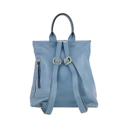 image-RB1021P | Soft women's backpack in genuine leather Made in Italy with adjustable shoulder straps. Zipper and accessories in shiny gold metal - Avio color - Dimensions: 30 x 34 x 10.5 cm