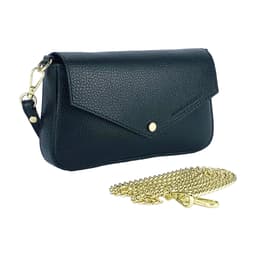 image-RB1023A | Borsa piccola a Spalla con Tracolla a catena removibile in Vera Pelle Made in Italy. Pattina di Chiusura. Accessori in metallo Oro Lucido - Colore Nero - Dimensioni: cm 22 x 12 x 3