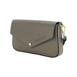 image-RB1023AQ | Small Shoulder Bag with Removable Chain Shoulder Strap in Genuine Leather Made in Italy. Closing flap. Polished Gold metal accessories - Taupe color - Dimensions: 22 x 12 x 3 cm