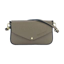 image-RB1023AQ | Small Shoulder Bag with Removable Chain Shoulder Strap in Genuine Leather Made in Italy. Closing flap. Polished Gold metal accessories - Taupe color - Dimensions: 22 x 12 x 3 cm