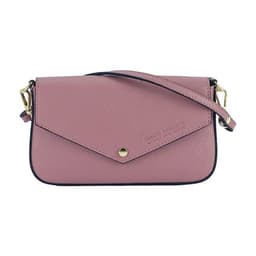 image-RB1023AZ | Small Shoulder Bag with Removable Chain Shoulder Strap in Genuine Leather Made in Italy. Closing flap. Shiny Gold metal accessories - Antique Pink color - Dimensions: 22 x 12 x 3 cm