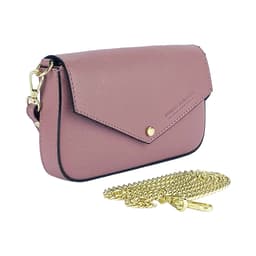 image-RB1023AZ | Borsa piccola a Spalla con Tracolla a catena removibile in Vera Pelle Made in Italy. Pattina di Chiusura. Accessori in metallo Oro Lucido - Colore Rosa Antico - Dimensioni: cm 22 x 12 x 3