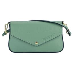image-RB1023BF | Small Shoulder Bag with Removable Chain Shoulder Strap in Genuine Leather Made in Italy. Closing flap. Shiny Gold metal accessories - Mint color - Dimensions: 22 x 12 x 3 cm