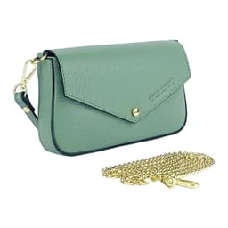 image-RB1023BF | Small Shoulder Bag with Removable Chain Shoulder Strap in Genuine Leather Made in Italy. Closing flap. Shiny Gold metal accessories - Mint color - Dimensions: 22 x 12 x 3 cm