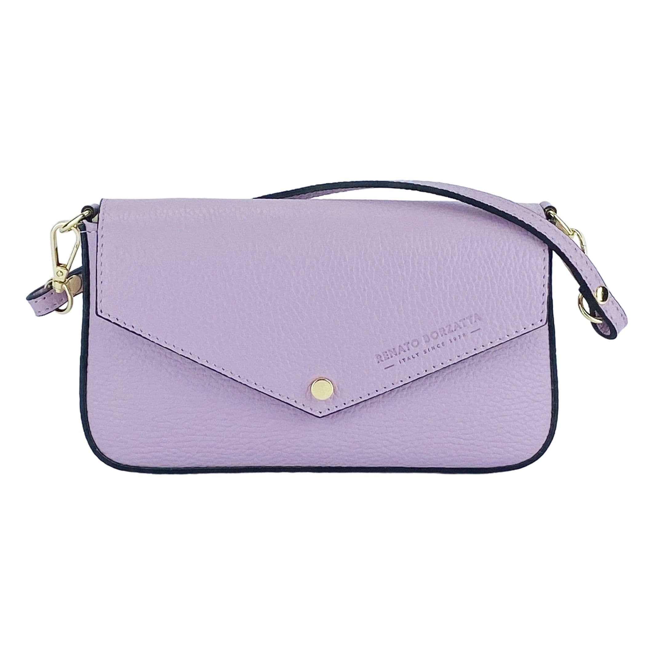 image-RB1023CI | Small Shoulder Bag with Removable Chain Shoulder Strap in Genuine Leather Made in Italy. Closing flap. Shiny Gold metal accessories - Lilac color - Dimensions: 22 x 12 x 3 cm