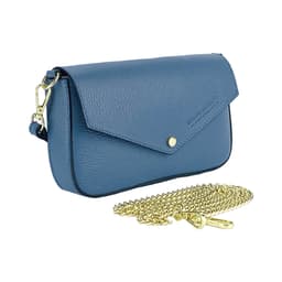 image-RB1023P | Borsa piccola a Spalla con Tracolla a catena removibile in Vera Pelle Made in Italy. Pattina di Chiusura. Accessori in metallo Oro Lucido - Colore Avio - Dimensioni: cm 22 x 12 x 3