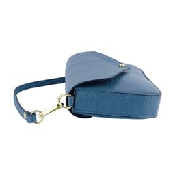 image-RB1023P | Borsa piccola a Spalla con Tracolla a catena removibile in Vera Pelle Made in Italy. Pattina di Chiusura. Accessori in metallo Oro Lucido - Colore Avio - Dimensioni: cm 22 x 12 x 3