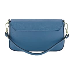 image-RB1023P | Borsa piccola a Spalla con Tracolla a catena removibile in Vera Pelle Made in Italy. Pattina di Chiusura. Accessori in metallo Oro Lucido - Colore Avio - Dimensioni: cm 22 x 12 x 3