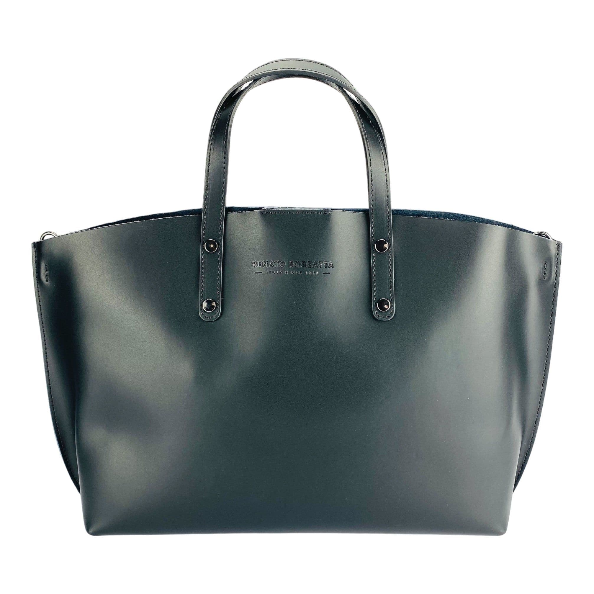 image-RB1024A | Women's handbag in genuine leather Made in Italy with removable shoulder strap. Large internal removable bag. Polished gunmetal accessories - Black color - Dimensions: 48x31x11 cm