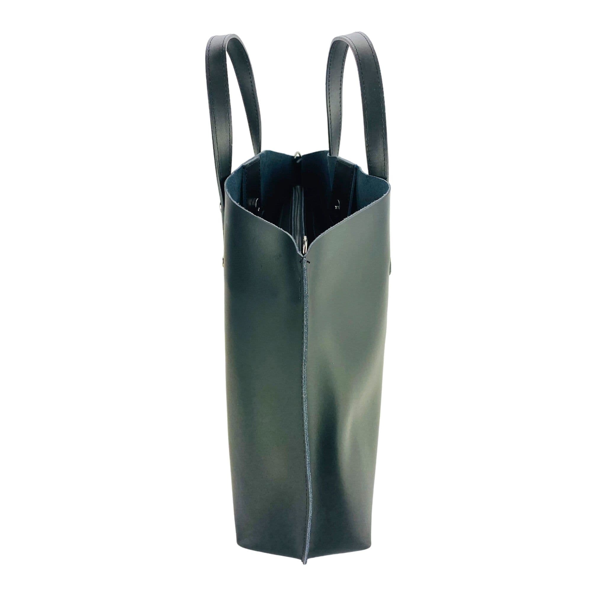 image-RB1024A | Women's handbag in genuine leather Made in Italy with removable shoulder strap. Large internal removable bag. Polished gunmetal accessories - Black color - Dimensions: 48x31x11 cm