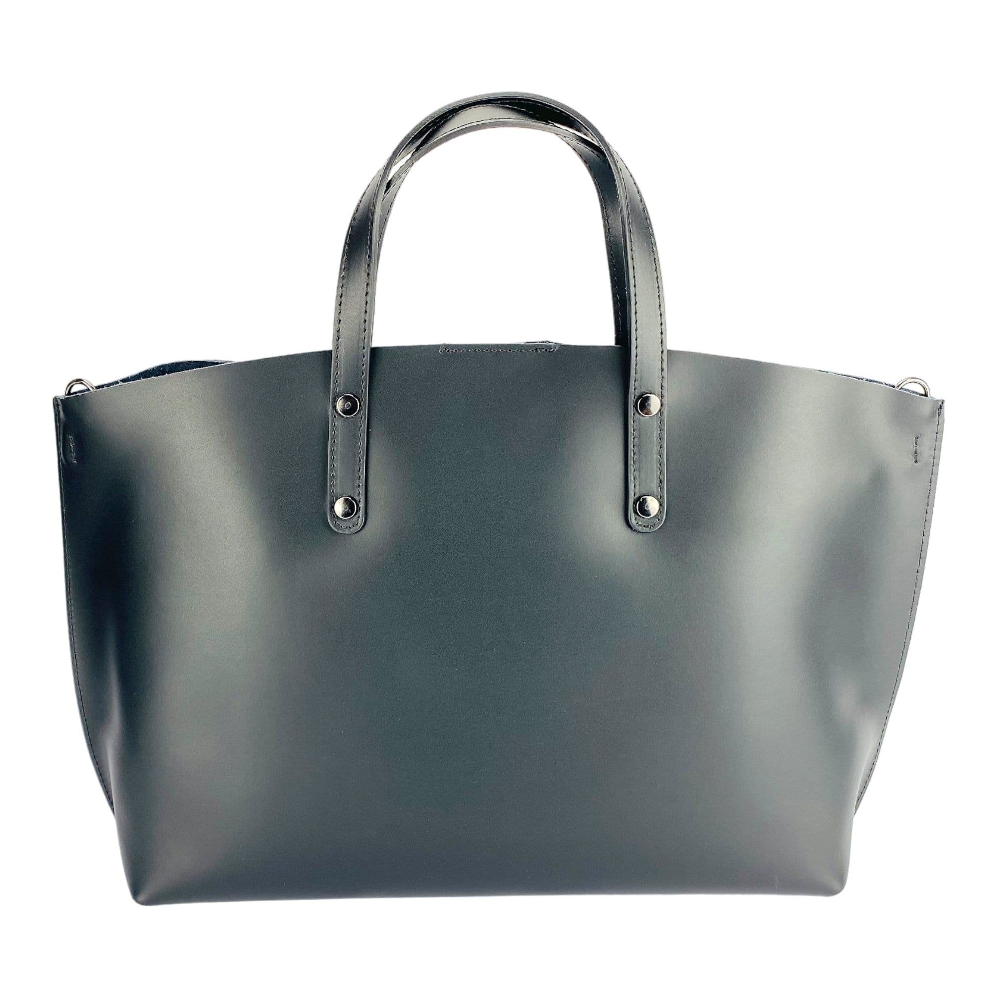 image-RB1024A | Women's handbag in genuine leather Made in Italy with removable shoulder strap. Large internal removable bag. Polished gunmetal accessories - Black color - Dimensions: 48x31x11 cm