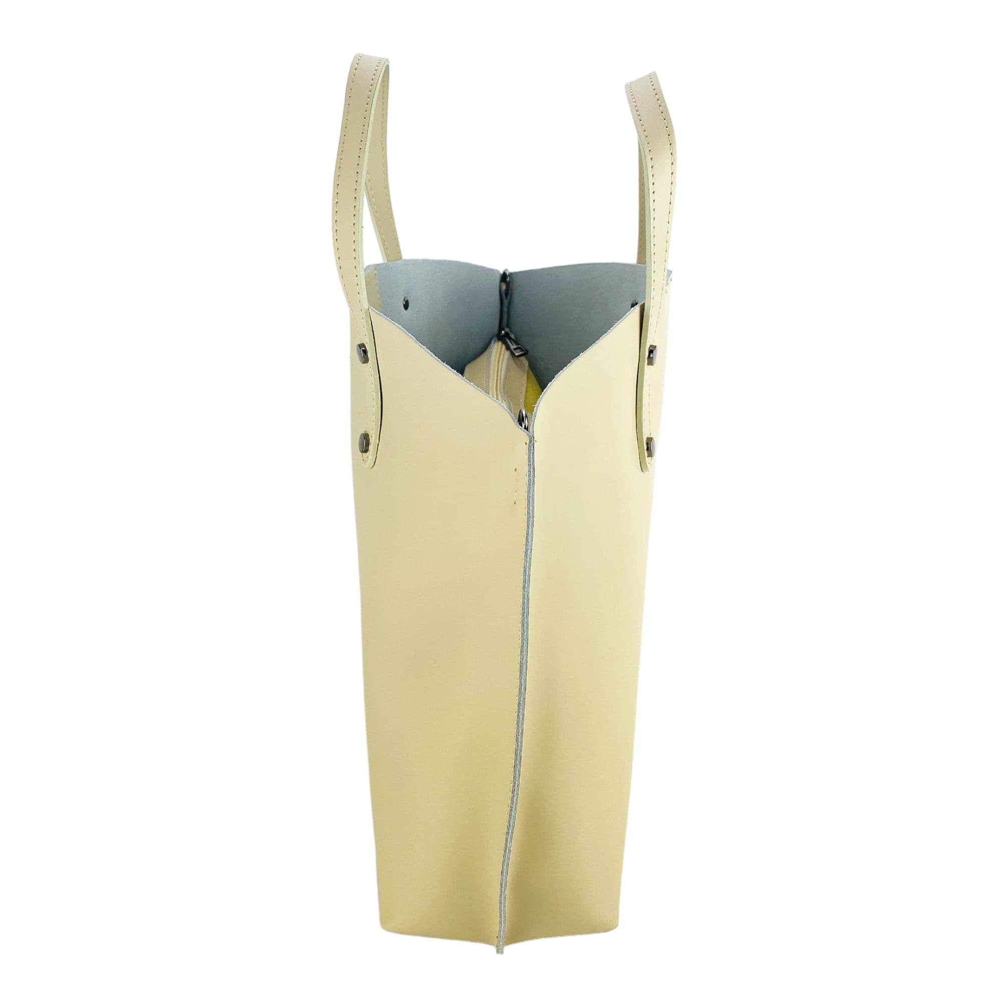 image-RB1024AL | Borsa Donna a Mano in Vera Pelle Made in Italy con tracolla removibile. Sacca grande interna estraibile. Accessori Canna di Fucile Lucido - Colore Beige - Dimensioni: cm 48x31x11