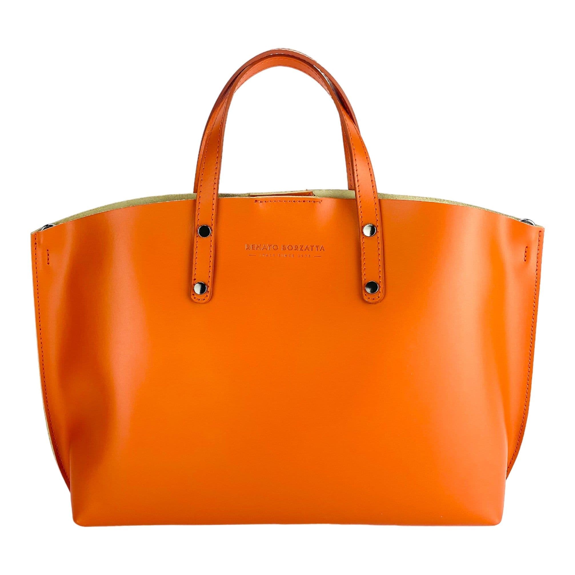 image-RB1024AM | Women's handbag in genuine leather Made in Italy with removable shoulder strap. Large internal removable bag. Accessories Shiny Gunmetal - Paprika color - Dimensions: 48x31x11 cm