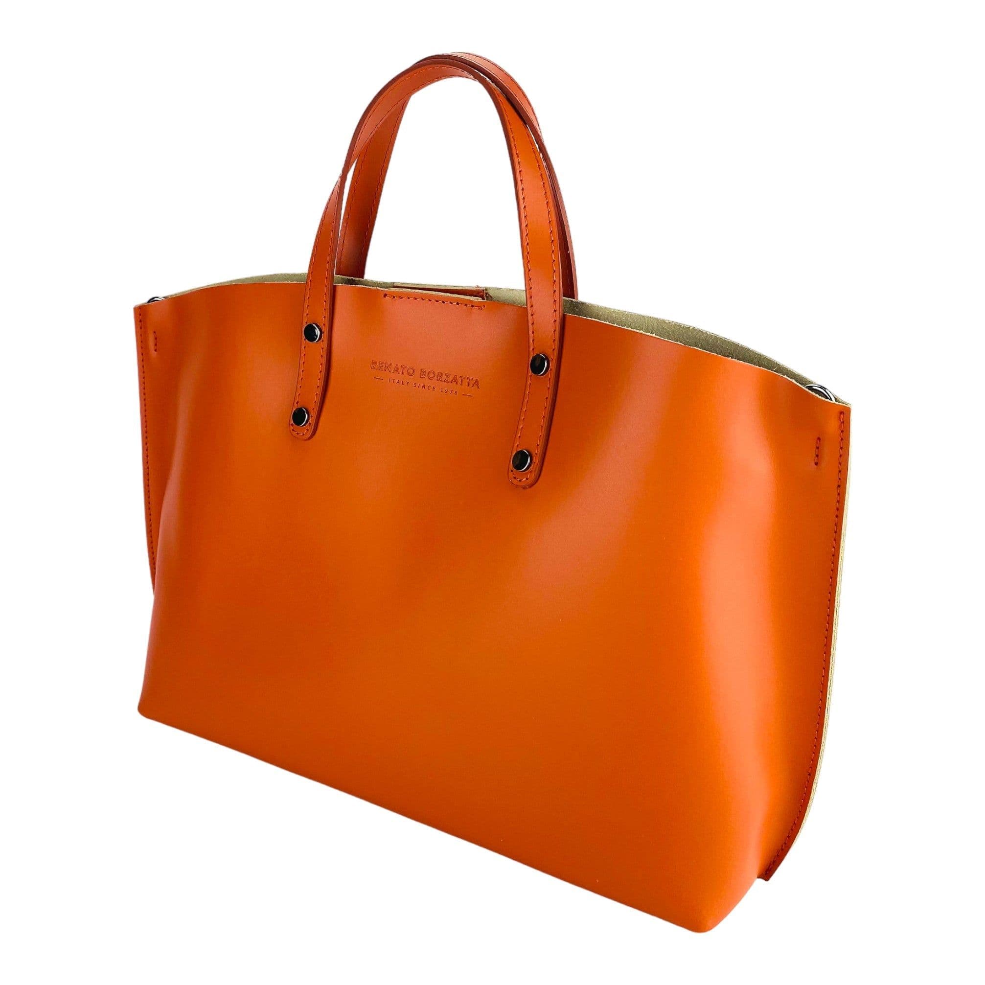 image-RB1024AM | Women's handbag in genuine leather Made in Italy with removable shoulder strap. Large internal removable bag. Accessories Shiny Gunmetal - Paprika color - Dimensions: 48x31x11 cm