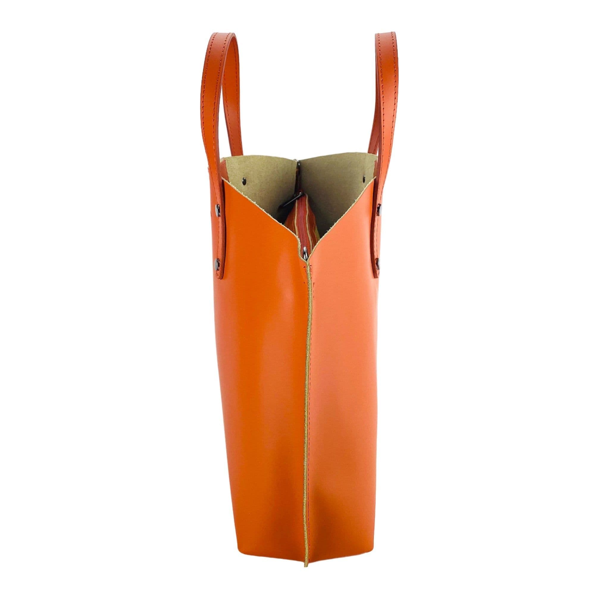 image-RB1024AM | Women's handbag in genuine leather Made in Italy with removable shoulder strap. Large internal removable bag. Accessories Shiny Gunmetal - Paprika color - Dimensions: 48x31x11 cm