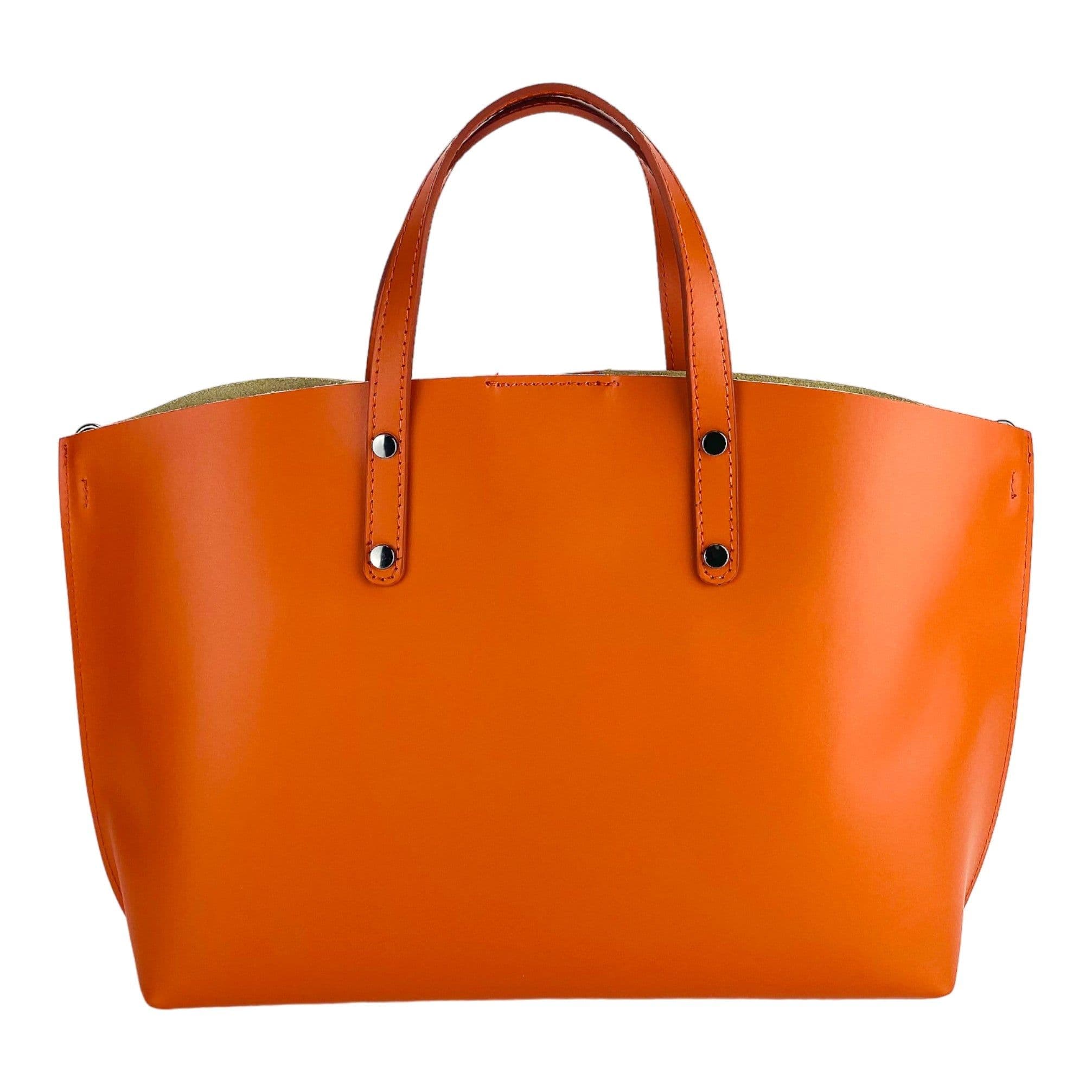 image-RB1024AM | Borsa Donna a Mano in Vera Pelle Made in Italy con tracolla removibile. Sacca grande interna estraibile. Accessori Canna di Fucile Lucido - Colore Paprika - Dimensioni: cm 48x31x11