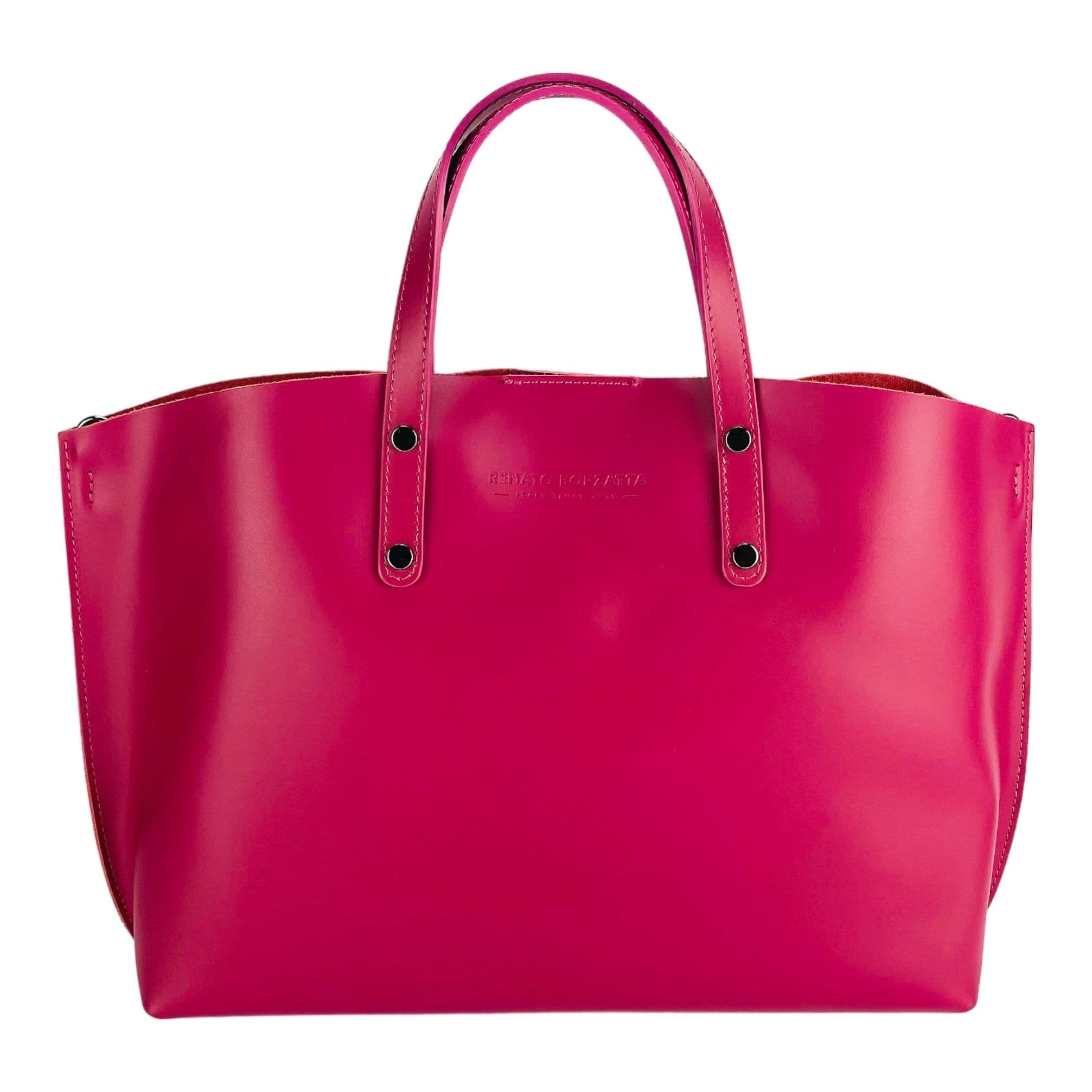 image-RB1024BE | Women's handbag in genuine leather Made in Italy with removable shoulder strap. Large internal removable bag. Glossy gunmetal accessories - Fuchsia color - Dimensions: 48x31x11 cm