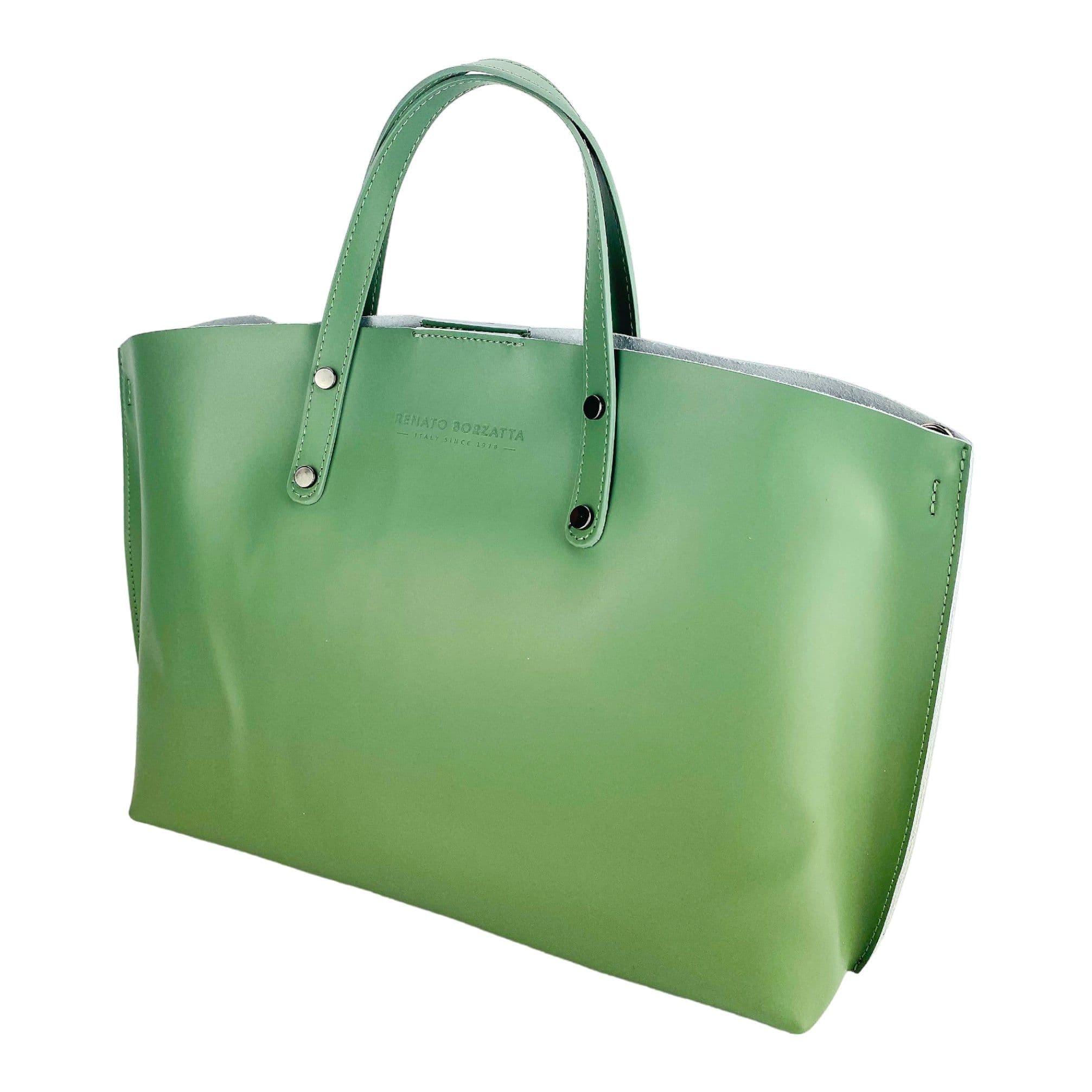 image-RB1024BF | Borsa Donna a Mano in Vera Pelle Made in Italy con tracolla removibile. Sacca grande interna estraibile. Accessori Canna di Fucile Lucido - Colore Menta - Dimensioni: cm 48x31x11