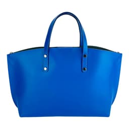 image-RB1024CH | Women's handbag in genuine leather Made in Italy with removable shoulder strap. Large internal removable bag. Polished gunmetal accessories - Royal blue color - Dimensions: 48x31x11 cm