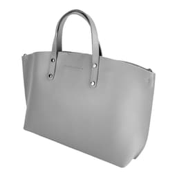 image-RB1024F | Women's handbag in genuine leather Made in Italy with removable shoulder strap. Large internal removable bag. Polished gunmetal accessories - Gray color - Dimensions: 48x31x11 cm