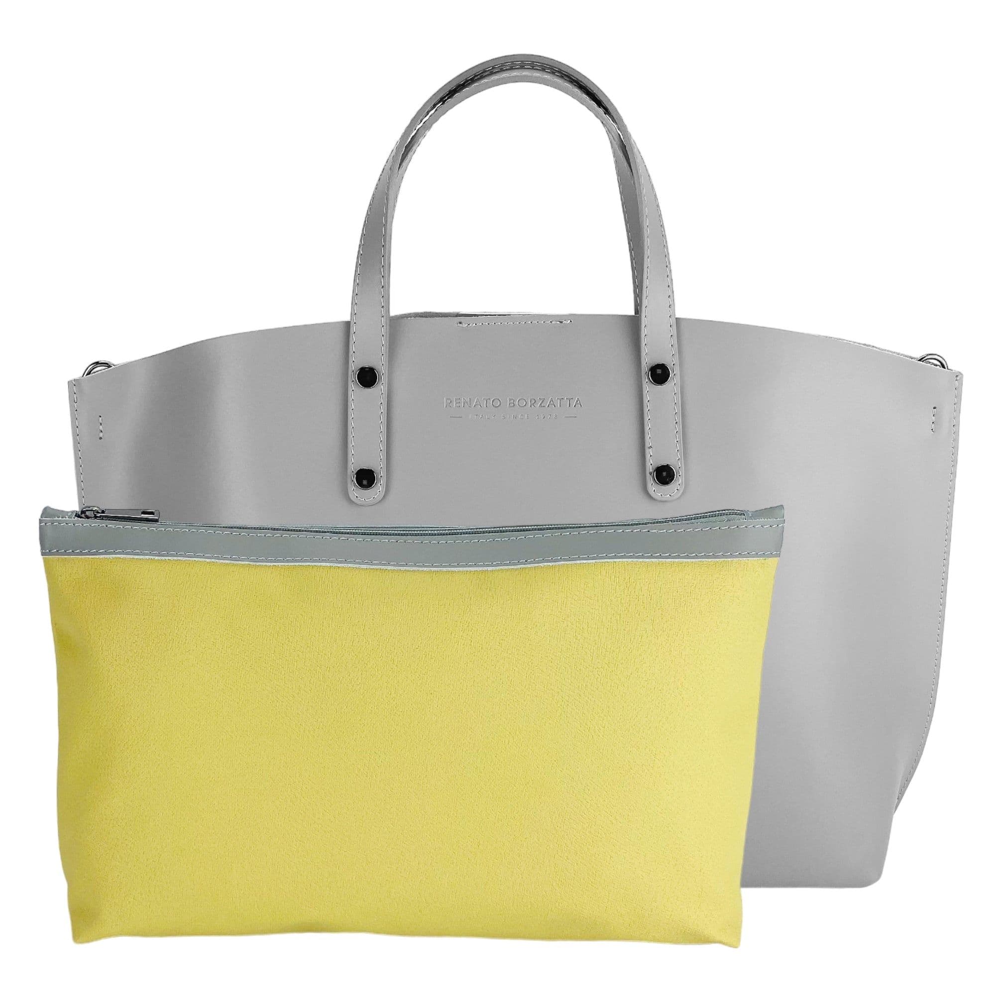 image-RB1024F | Women's handbag in genuine leather Made in Italy with removable shoulder strap. Large internal removable bag. Polished gunmetal accessories - Gray color - Dimensions: 48x31x11 cm