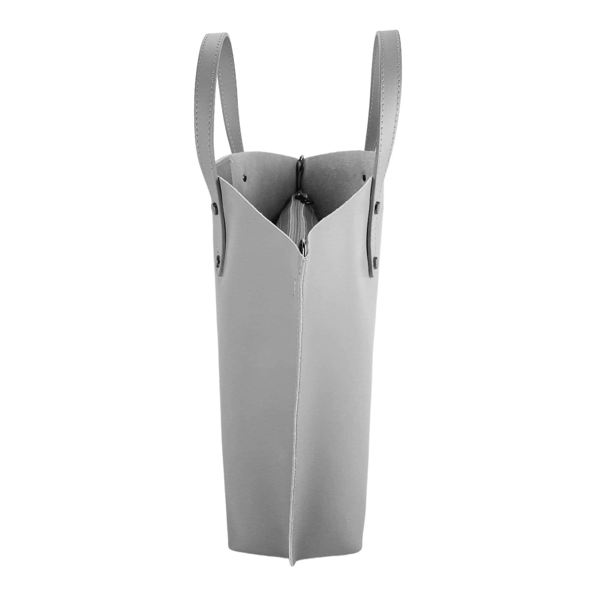 image-RB1024F | Borsa Donna a Mano in Vera Pelle Made in Italy con tracolla removibile. Sacca grande interna estraibile. Accessori Canna di Fucile Lucido - Colore Grigio - Dimensioni: cm 48x31x11