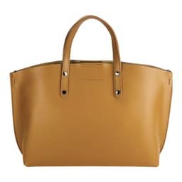 image-RB1024S | Women's handbag in genuine leather Made in Italy with removable shoulder strap. Large internal removable bag. Accessories Polished Gunmetal - Cognac color - Dimensions: 48x31x11 cm