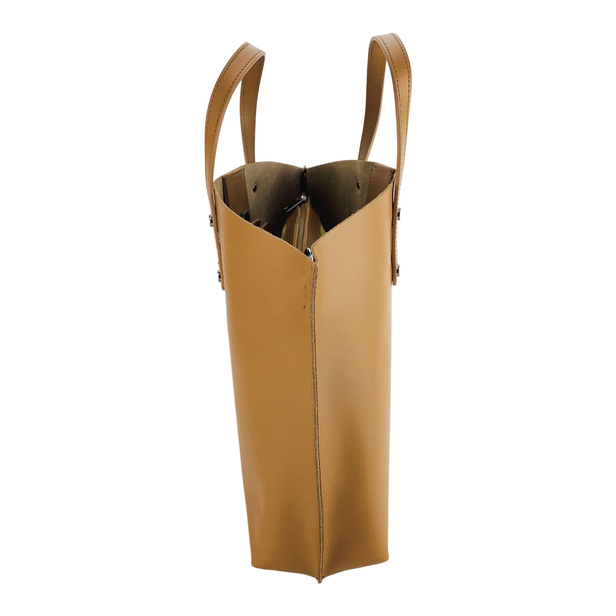 image-RB1024S | Borsa Donna a Mano in Vera Pelle Made in Italy con tracolla removibile. Sacca grande interna estraibile. Accessori Canna di Fucile Lucido - Colore Cognac - Dimensioni: cm 48x31x11